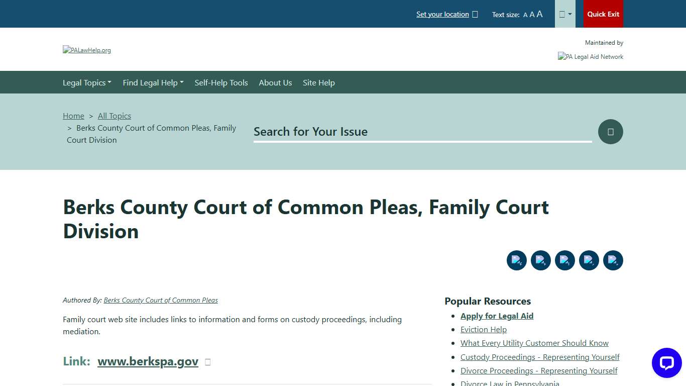 Berks County Court of Common Pleas, Family Court Division PALawHELP.org - Your Online Guide to Legal Information and Legal Services in Pennsylvania