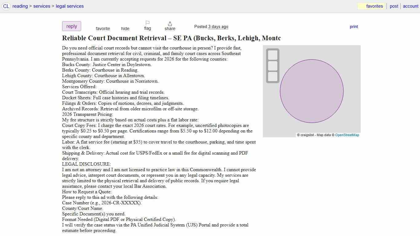 Reliable Court Document Retrieval – SE PA (Bucks, Berks, Lehigh, Montc - legal services - craigslist