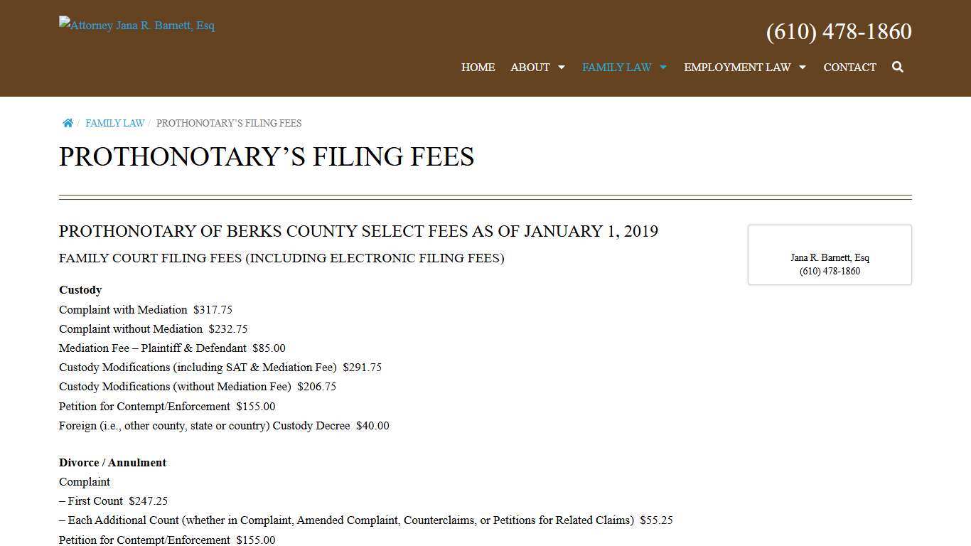 PROTHONOTARY’S FILING FEES Attorney Jana R. Barnett, Esq